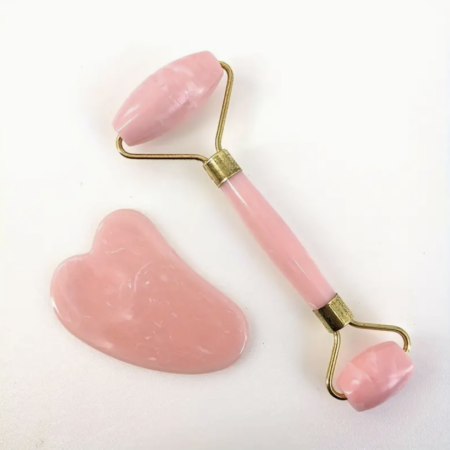 Gezichtsroller en Gua Sha steen roze