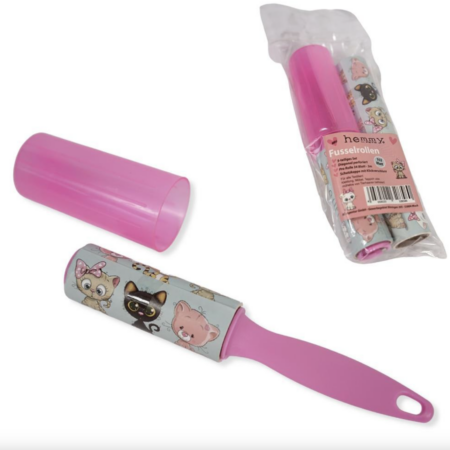 Pluizenroller roze kattenprint 5-delige set