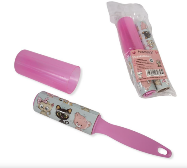 Pluizenroller roze kattenprint